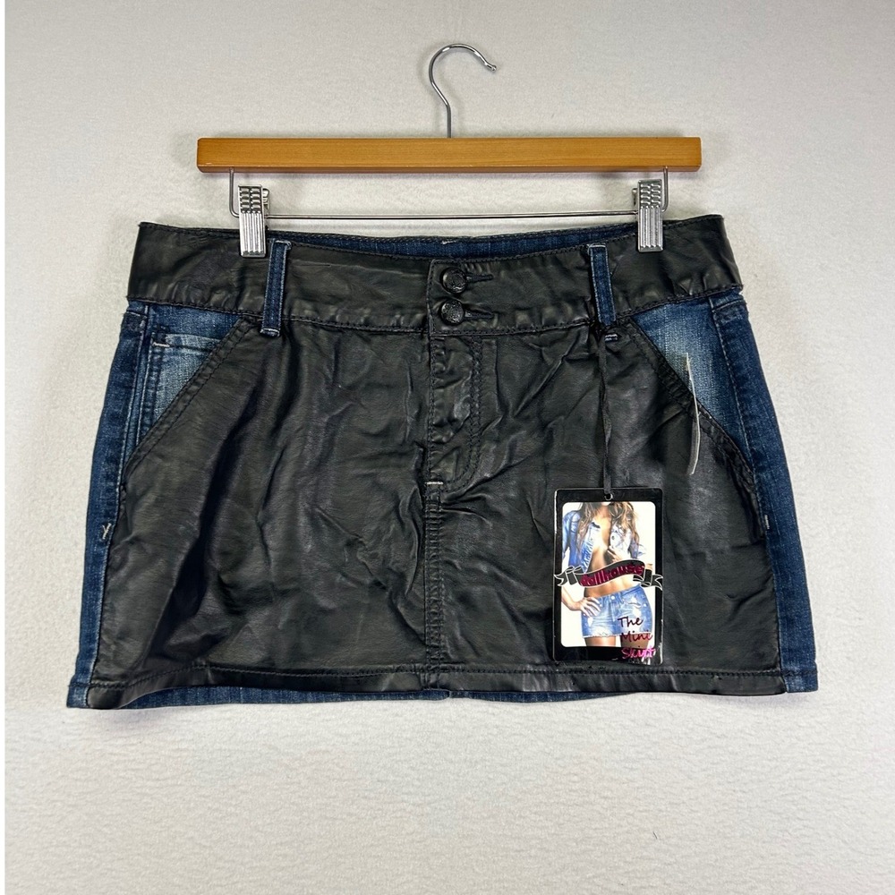 Grunge Punk Dollhouse Womens Size 11 Blue Black Faux Leather Denim Mini Skirt
